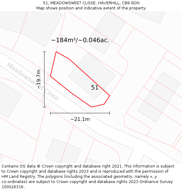 51, MEADOWSWEET CLOSE, HAVERHILL, CB9 9DN: Plot and title map