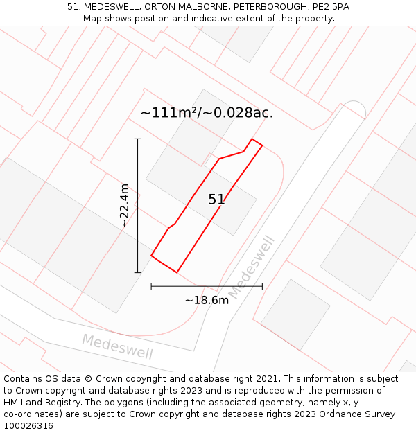 51, MEDESWELL, ORTON MALBORNE, PETERBOROUGH, PE2 5PA: Plot and title map