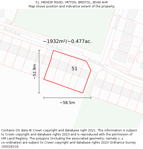 51, MENDIP ROAD, YATTON, BRISTOL, BS49 4HP: Plot and title map