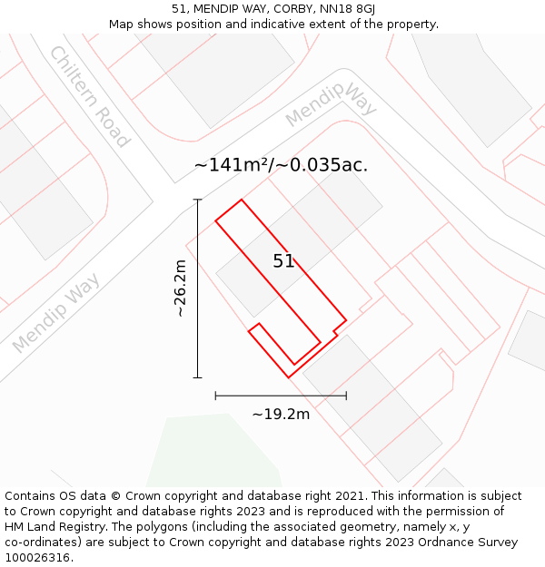 51, MENDIP WAY, CORBY, NN18 8GJ: Plot and title map