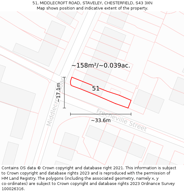 51, MIDDLECROFT ROAD, STAVELEY, CHESTERFIELD, S43 3XN: Plot and title map