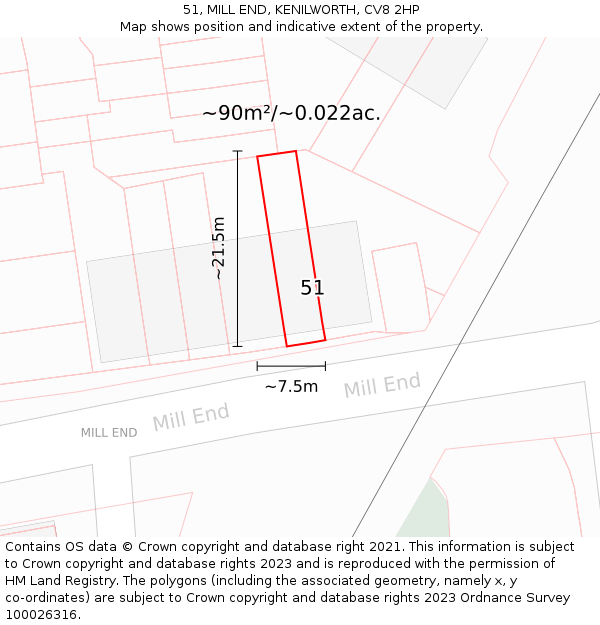 51, MILL END, KENILWORTH, CV8 2HP: Plot and title map