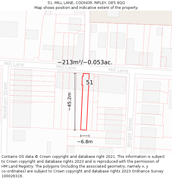 51, MILL LANE, CODNOR, RIPLEY, DE5 9QG: Plot and title map