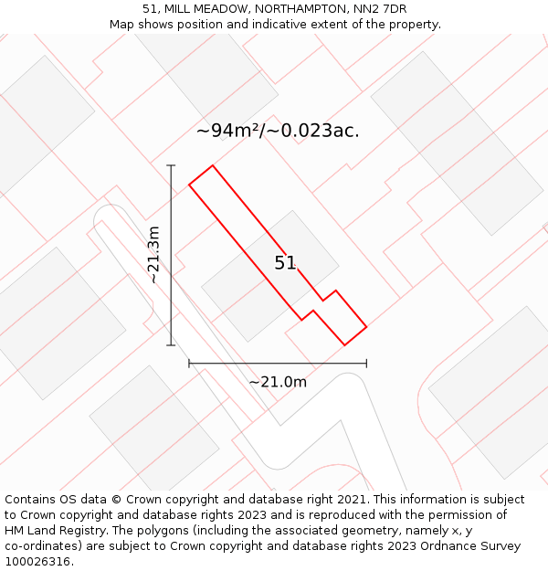 51, MILL MEADOW, NORTHAMPTON, NN2 7DR: Plot and title map