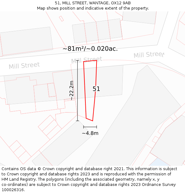 51, MILL STREET, WANTAGE, OX12 9AB: Plot and title map