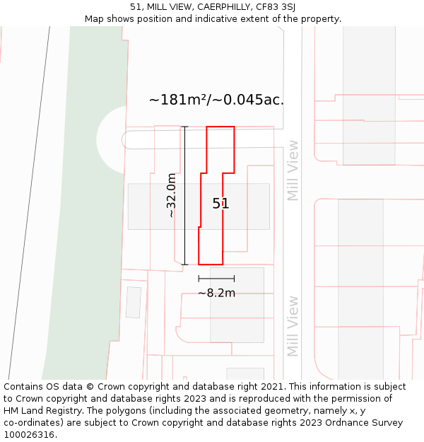51, MILL VIEW, CAERPHILLY, CF83 3SJ: Plot and title map