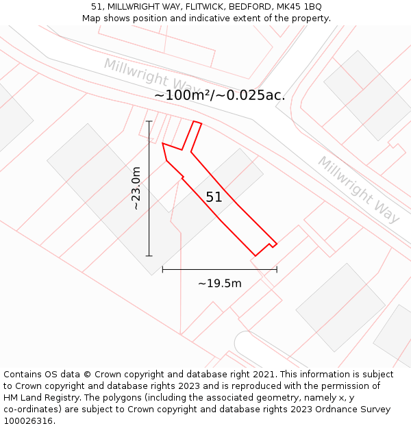 51, MILLWRIGHT WAY, FLITWICK, BEDFORD, MK45 1BQ: Plot and title map