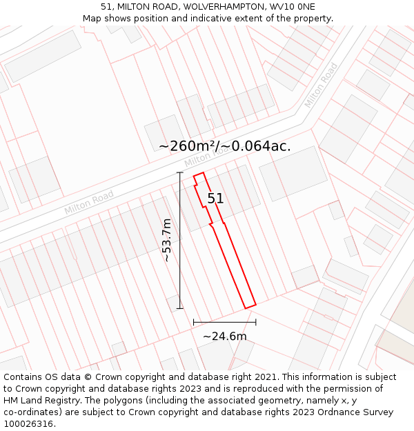 51, MILTON ROAD, WOLVERHAMPTON, WV10 0NE: Plot and title map
