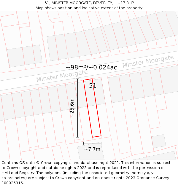 51, MINSTER MOORGATE, BEVERLEY, HU17 8HP: Plot and title map