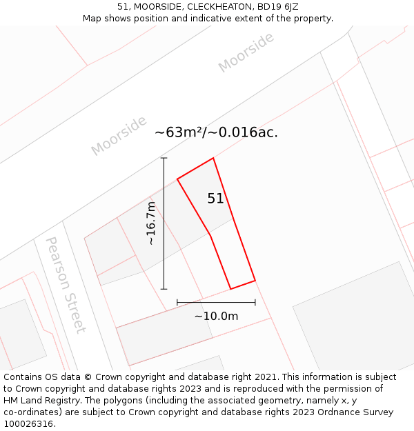 51, MOORSIDE, CLECKHEATON, BD19 6JZ: Plot and title map