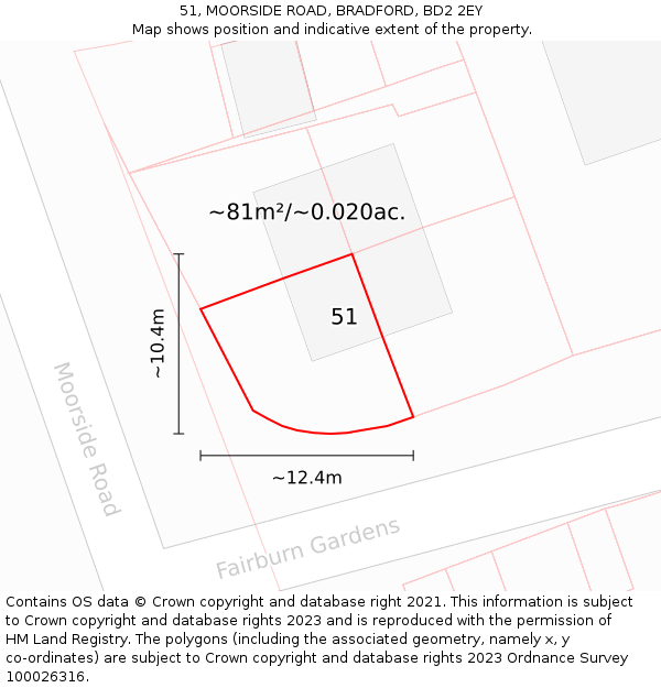 51, MOORSIDE ROAD, BRADFORD, BD2 2EY: Plot and title map