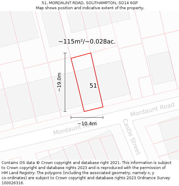 51, MORDAUNT ROAD, SOUTHAMPTON, SO14 6GP: Plot and title map