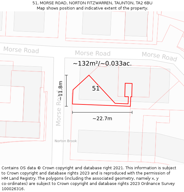 51, MORSE ROAD, NORTON FITZWARREN, TAUNTON, TA2 6BU: Plot and title map