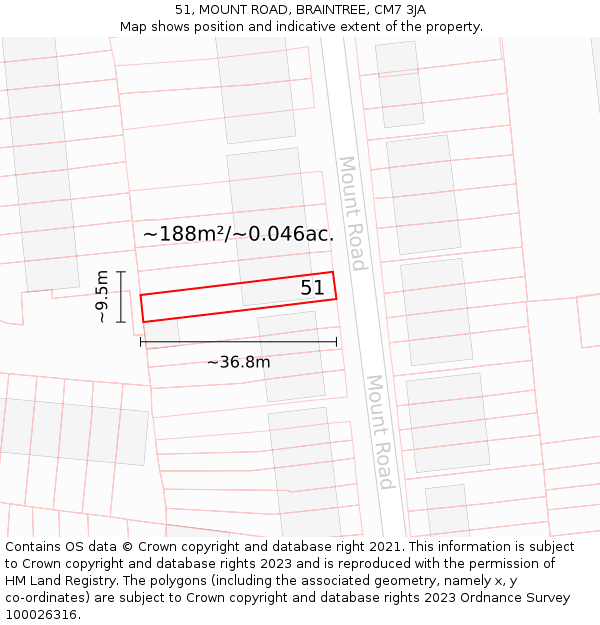 51, MOUNT ROAD, BRAINTREE, CM7 3JA: Plot and title map