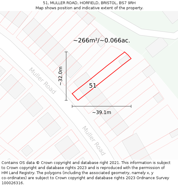 51, MULLER ROAD, HORFIELD, BRISTOL, BS7 9RH: Plot and title map