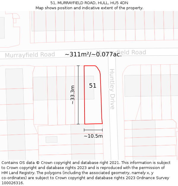 51, MURRAYFIELD ROAD, HULL, HU5 4DN: Plot and title map