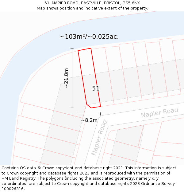 51, NAPIER ROAD, EASTVILLE, BRISTOL, BS5 6NX: Plot and title map