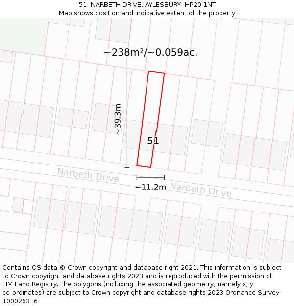 51, NARBETH DRIVE, AYLESBURY, HP20 1NT: Plot and title map