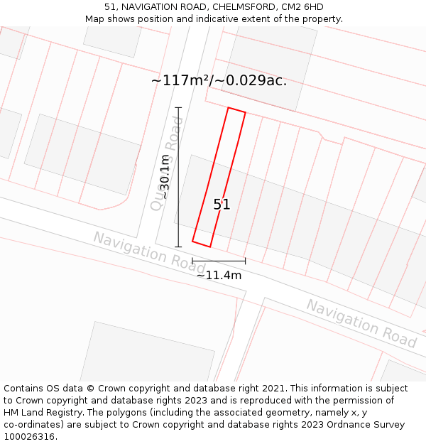 51, NAVIGATION ROAD, CHELMSFORD, CM2 6HD: Plot and title map