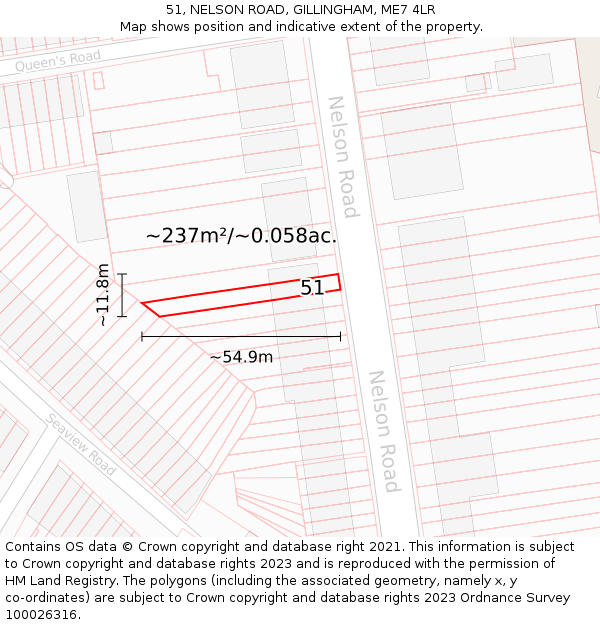 51, NELSON ROAD, GILLINGHAM, ME7 4LR: Plot and title map