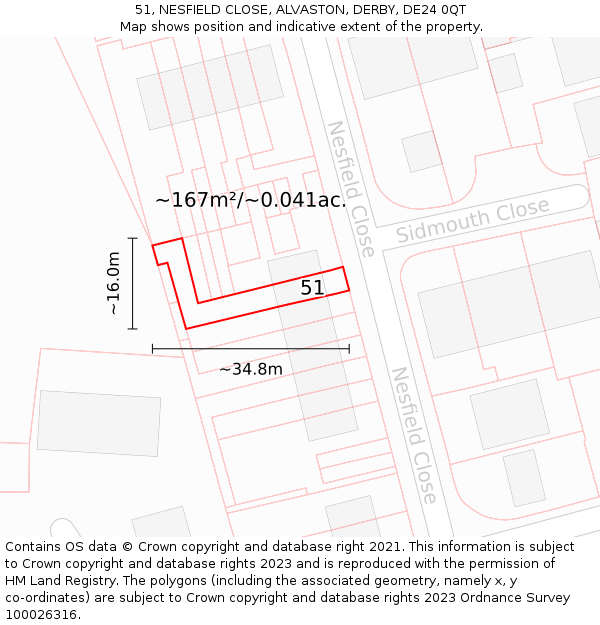 51, NESFIELD CLOSE, ALVASTON, DERBY, DE24 0QT: Plot and title map