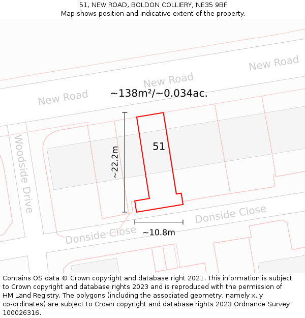 51, NEW ROAD, BOLDON COLLIERY, NE35 9BF: Plot and title map