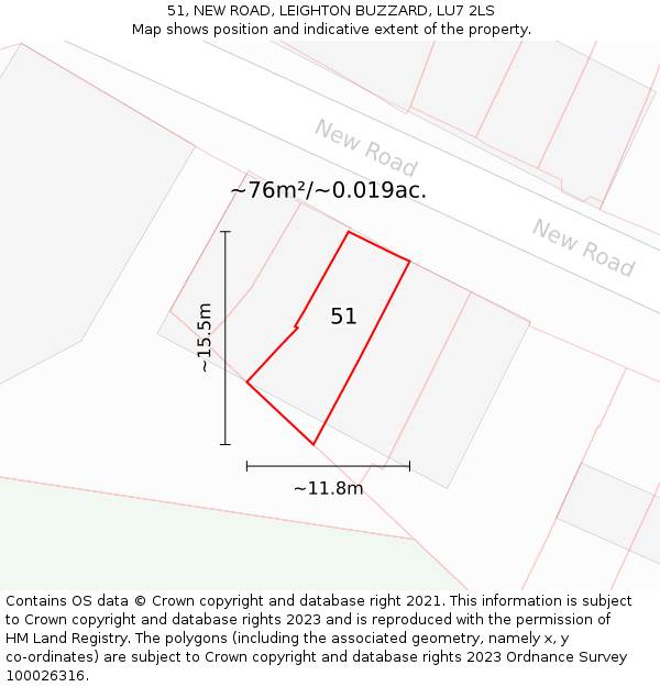 51, NEW ROAD, LEIGHTON BUZZARD, LU7 2LS: Plot and title map