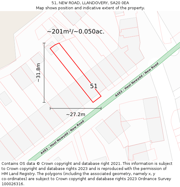 51, NEW ROAD, LLANDOVERY, SA20 0EA: Plot and title map
