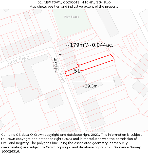 51, NEW TOWN, CODICOTE, HITCHIN, SG4 8UQ: Plot and title map