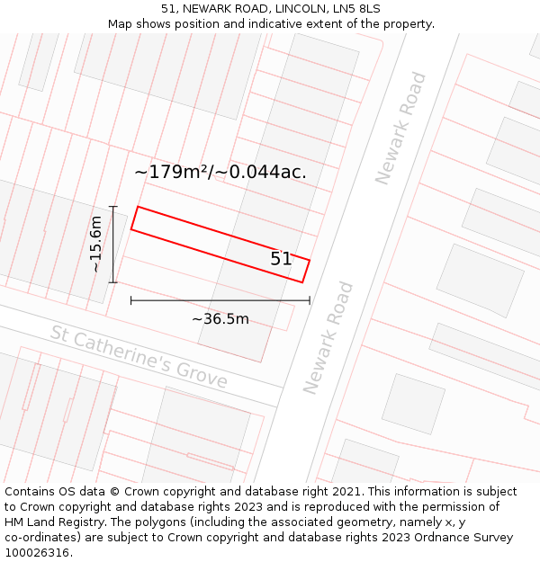 51, NEWARK ROAD, LINCOLN, LN5 8LS: Plot and title map