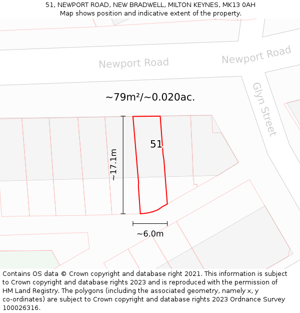 51, NEWPORT ROAD, NEW BRADWELL, MILTON KEYNES, MK13 0AH: Plot and title map