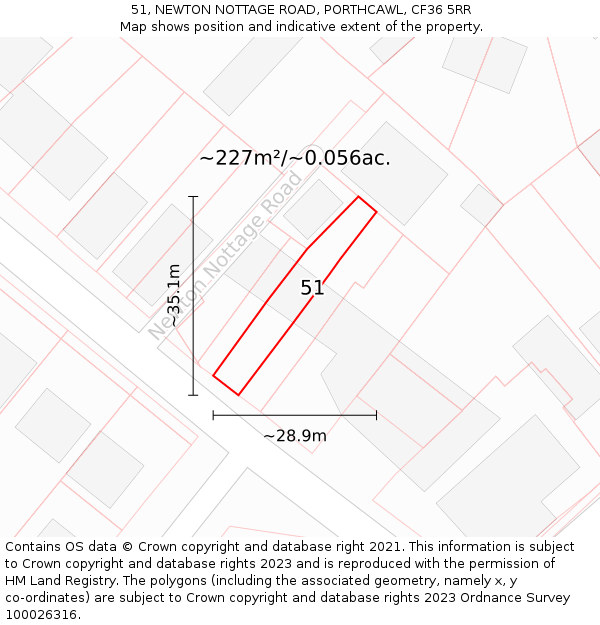 51, NEWTON NOTTAGE ROAD, PORTHCAWL, CF36 5RR: Plot and title map