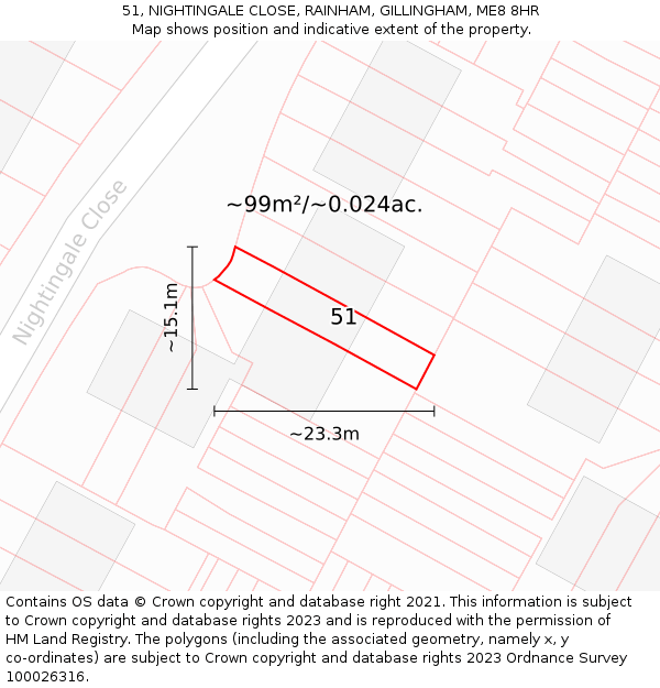 51, NIGHTINGALE CLOSE, RAINHAM, GILLINGHAM, ME8 8HR: Plot and title map