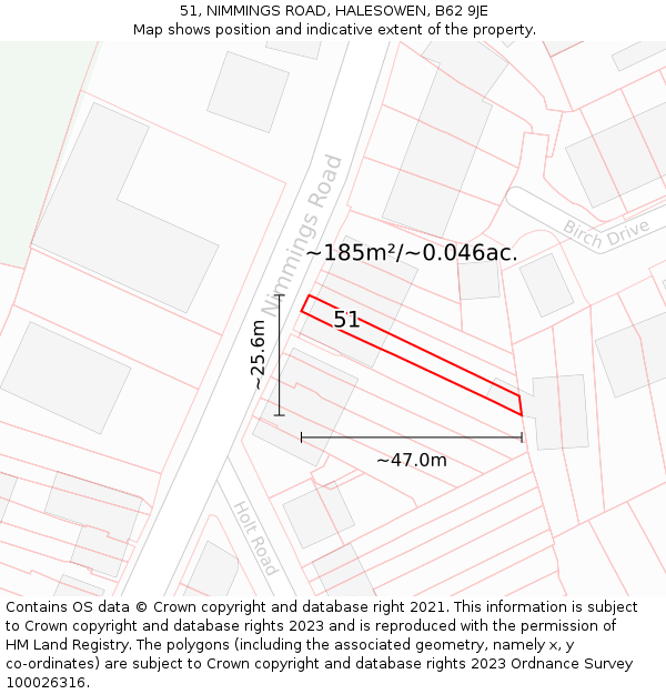 51, NIMMINGS ROAD, HALESOWEN, B62 9JE: Plot and title map