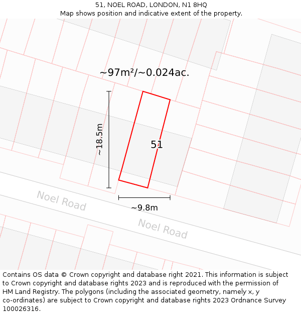 51, NOEL ROAD, LONDON, N1 8HQ: Plot and title map