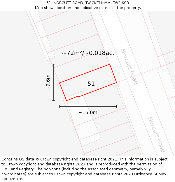 51, NORCUTT ROAD, TWICKENHAM, TW2 6SR: Plot and title map