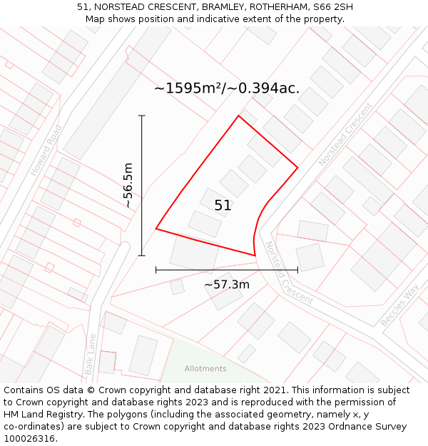 51, NORSTEAD CRESCENT, BRAMLEY, ROTHERHAM, S66 2SH: Plot and title map