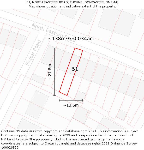 51, NORTH EASTERN ROAD, THORNE, DONCASTER, DN8 4AJ: Plot and title map