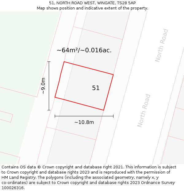 51, NORTH ROAD WEST, WINGATE, TS28 5AP: Plot and title map