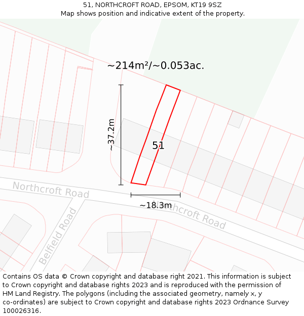 51, NORTHCROFT ROAD, EPSOM, KT19 9SZ: Plot and title map