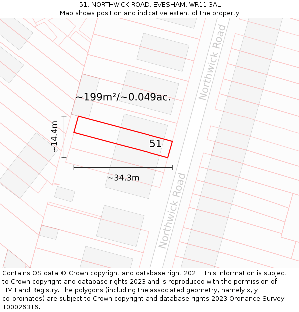 51, NORTHWICK ROAD, EVESHAM, WR11 3AL: Plot and title map