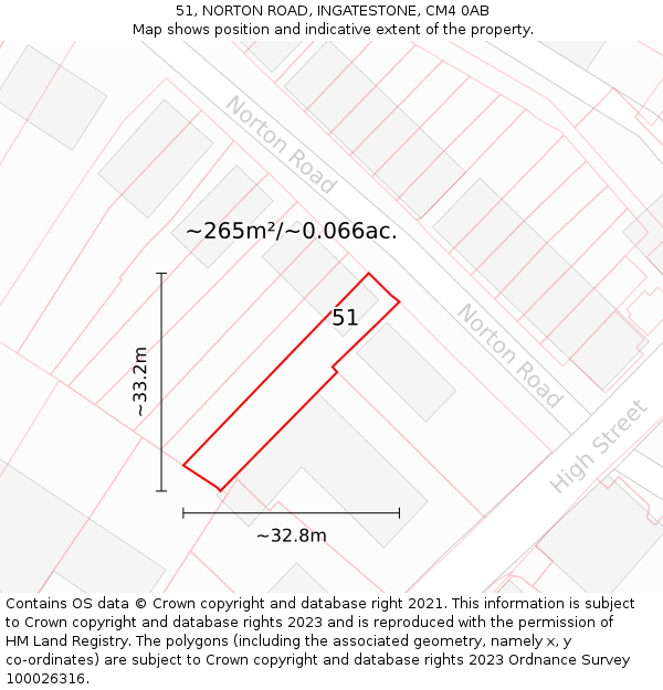 51, NORTON ROAD, INGATESTONE, CM4 0AB: Plot and title map