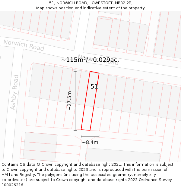 51, NORWICH ROAD, LOWESTOFT, NR32 2BJ: Plot and title map
