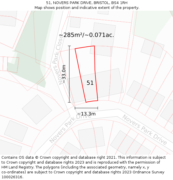 51, NOVERS PARK DRIVE, BRISTOL, BS4 1RH: Plot and title map