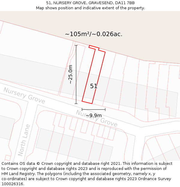 51, NURSERY GROVE, GRAVESEND, DA11 7BB: Plot and title map