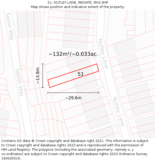 51, NUTLEY LANE, REIGATE, RH2 9HP: Plot and title map