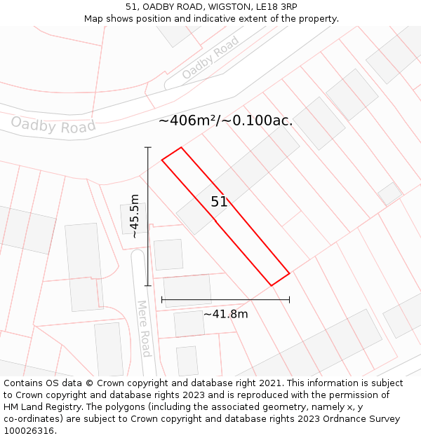 51, OADBY ROAD, WIGSTON, LE18 3RP: Plot and title map