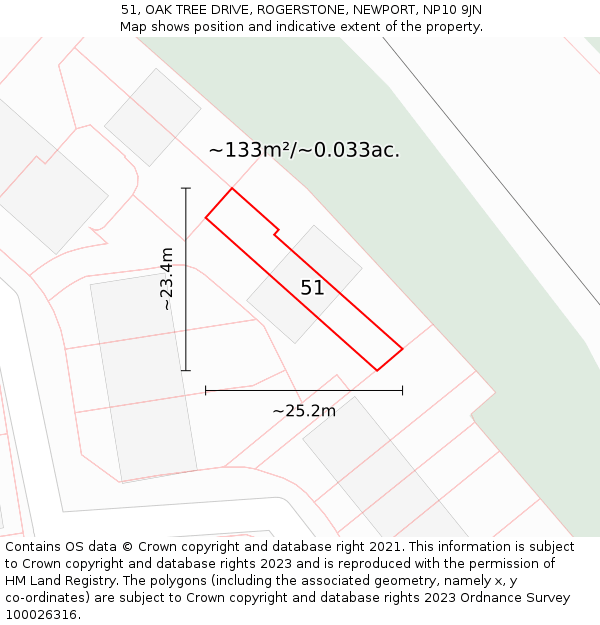 51, OAK TREE DRIVE, ROGERSTONE, NEWPORT, NP10 9JN: Plot and title map