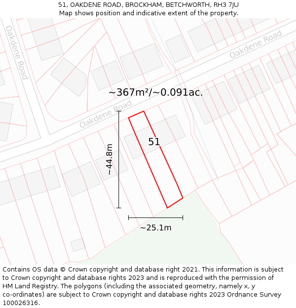 51, OAKDENE ROAD, BROCKHAM, BETCHWORTH, RH3 7JU: Plot and title map