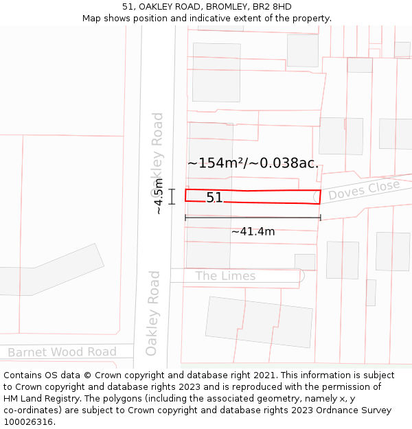 51, OAKLEY ROAD, BROMLEY, BR2 8HD: Plot and title map